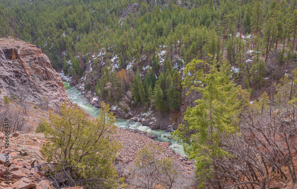 The Animas River flows through the San Juan National Forest in Colorado. Difficult to get to, one has to either hike or take a passenger train to get to the interior of this beautiful, untouched wild The Animas River flows through the San Juan National Forest in Colorado. Difficult to get to, one has to either hike or take a passenger train to get to the interior of this beautiful, untouched wild