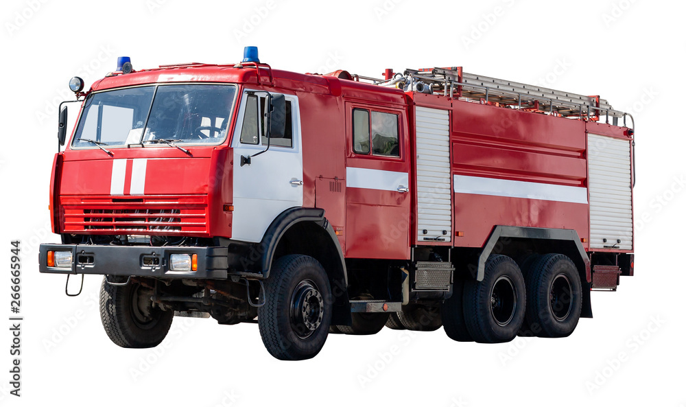 Big red rescue car of Russia, isolated on white.