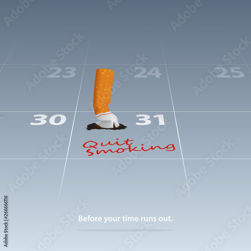 Quit Smoking Cigarettes. May 31st World No Tobacco Day. Broken cigarette marked date Quit Smoking on calendar 31th May. Stop To Smoke Cigarettes, Anti-Smoking Concepts. Vector Illustration.