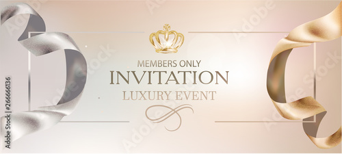 Elegant invitation card with gold curly bibbon