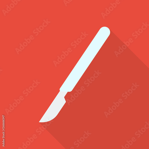 Canvas Print scalpel icon in flat style with long shadow, isolated vector illustration on red
