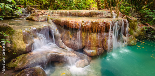Beautiful waterfall at Erawan national park, Thailand. Panorama