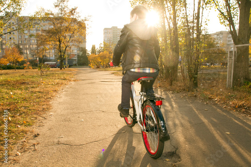 Fototapeta Naklejka Na Ścianę i Meble -  Happy boy ride the bicycle