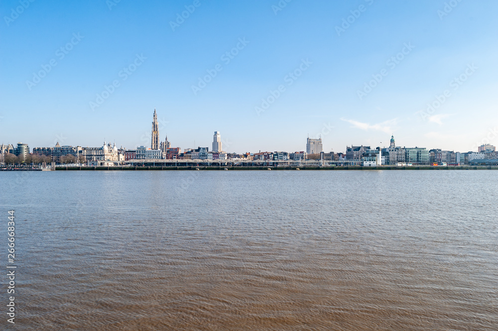 Cityscape of Antwerp as seen from Linkeroever, Antwerpen, Belgium