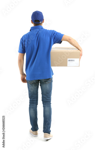Delivery man with box on wh...