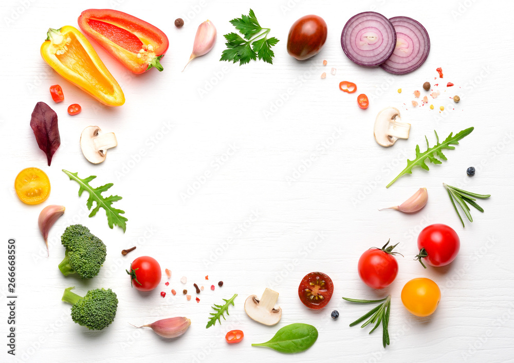 Vegan ingredients for homemade pizza on white wooden background. Top view with copy space. Vegan ingredients for homemade pizza on white wooden background. Top view with copy space.
