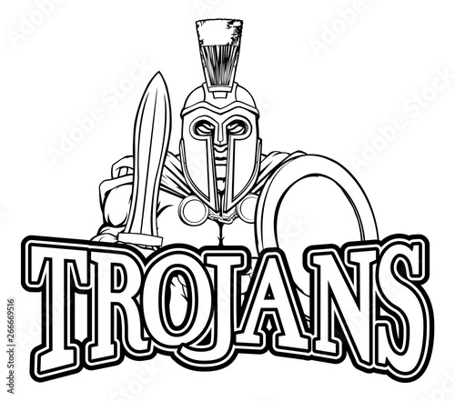 A Spartan or Trojan warrior cartoon sports mascot