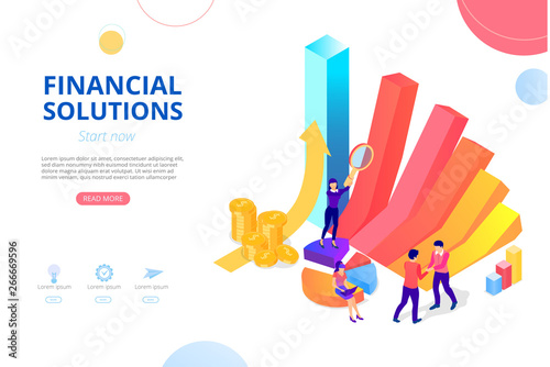 Financial solutions for business, accountancy, audit, credit, online banking. Homepage design template with chart.