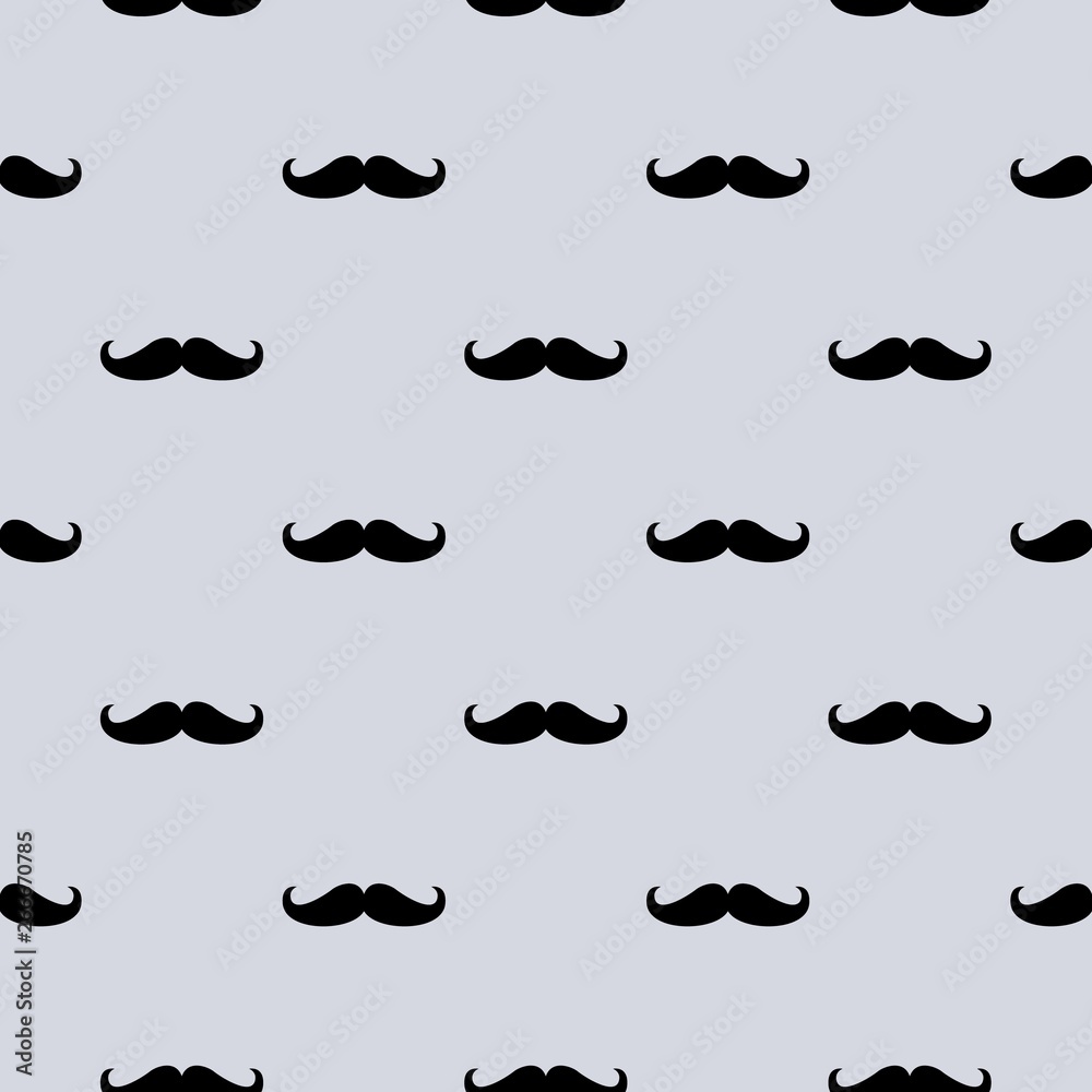 Seamless vector pattern, background or texture with black curly vintage retro gentleman mustaches on gray background. Seamless vector pattern, background or texture with black curly vintage retro gentleman mustaches on gray background.