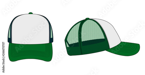 trucker cap / mesh cap template illustration (white & green)