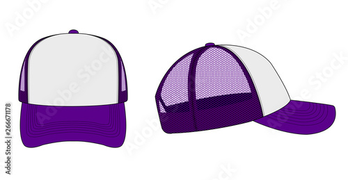 trucker cap / mesh cap template illustration (white & purple)