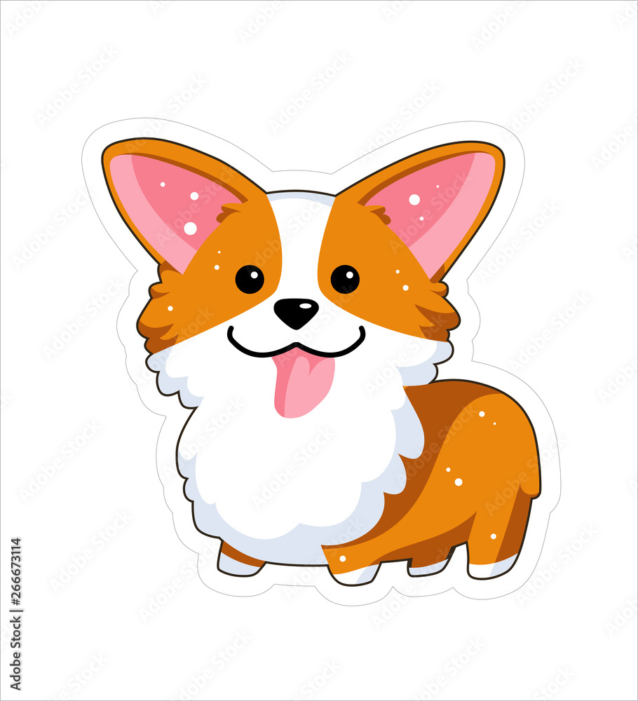 Dog emoji sticker, patche. Vector illustration. Cartoon Corgi ...