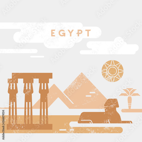 Outline and silhouette of Egypt - vector illustration hand drew with lines, isolated on background with icons symbols attractions of Egypt.