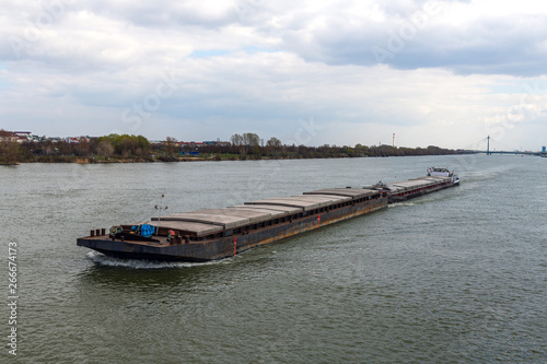 Cargo ship in Danube river at Vienna, Austria.