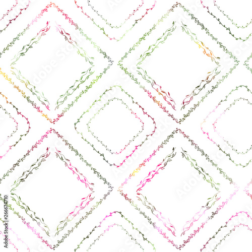 Hand drawn liana floral pattern. Color foliage plant decoration vector on white background