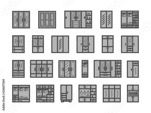 cabinet, sideboard, wardrobe, bookcase icon set. home furniture. vector illustration on white background