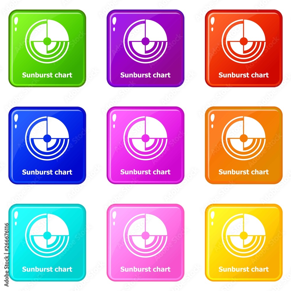 Sunburst chart icons set 9 color collection isolated on white for any design Sunburst chart icons set 9 color collection isolated on white for any design