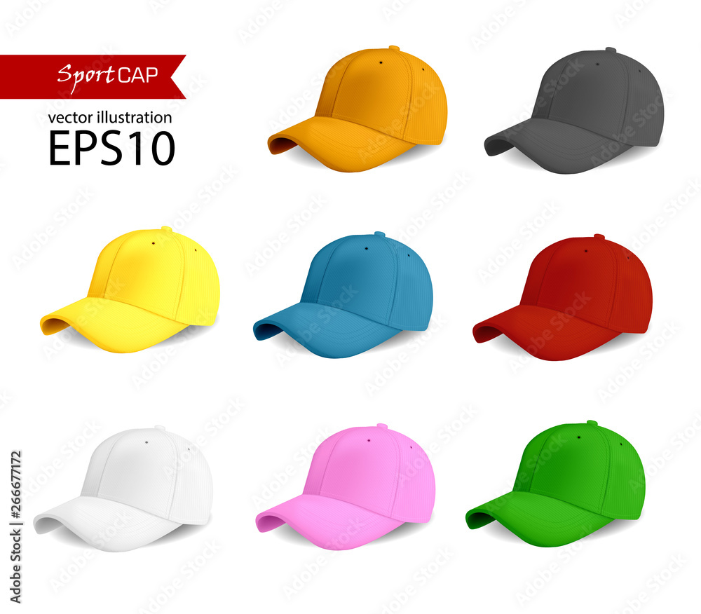 set of baseball cap different color white background vector illustration set of baseball cap different color white background vector illustration