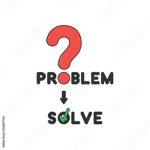 Vector icon concept of problem word with question mark and solve word with check mark.