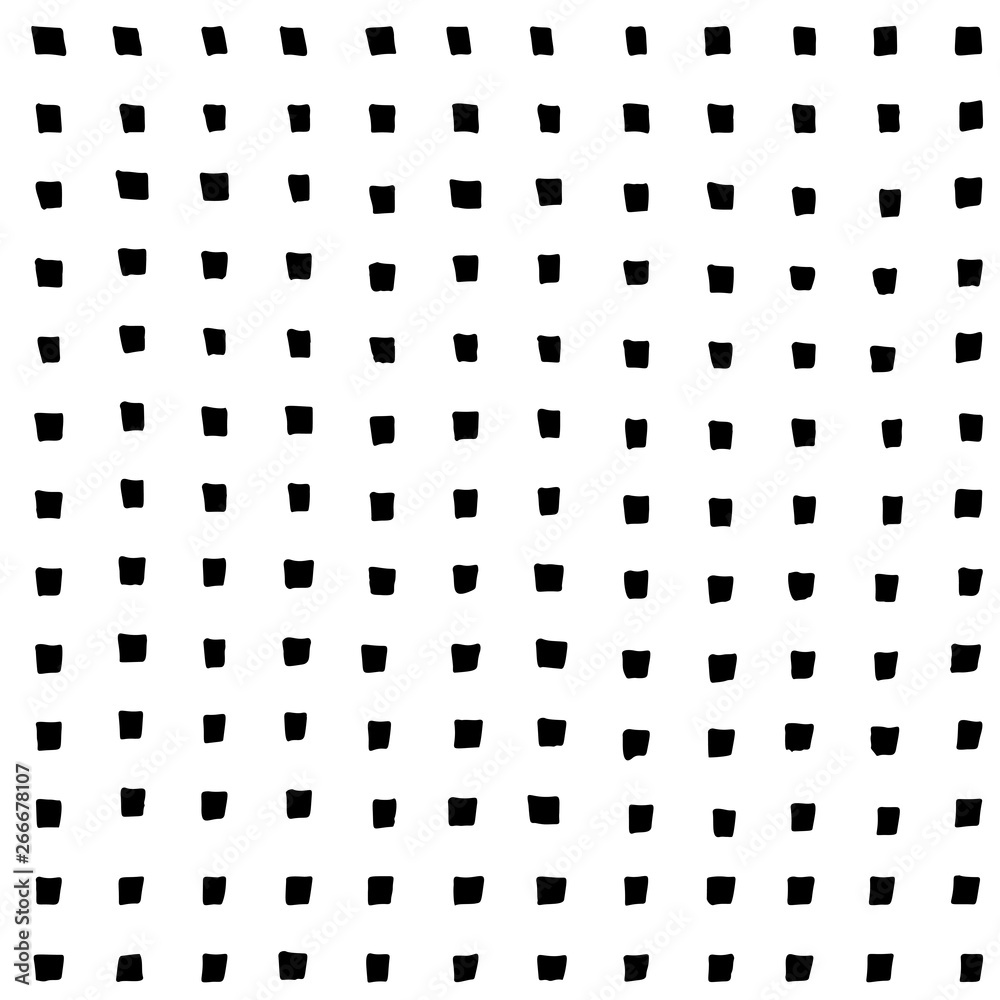 Geometric vector seamless pattern with simple shapes . Hand drawn black marker marks - squares and lines on white background.
