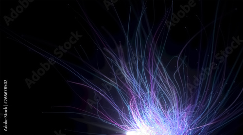 3d rendering abstract geometric background. Blue pink lighting lines with glow. Virtual reality  futuristic neon light.