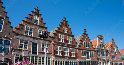 typical Dutch houses with stepped gable in Hoorn, The Netherlands
