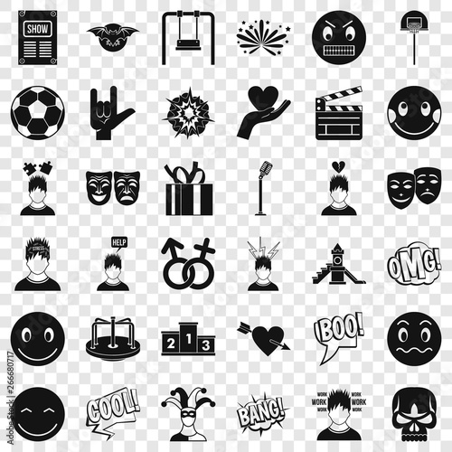 Face emotion icons set. Simple style of 36 face emotion vector icons for web for any design