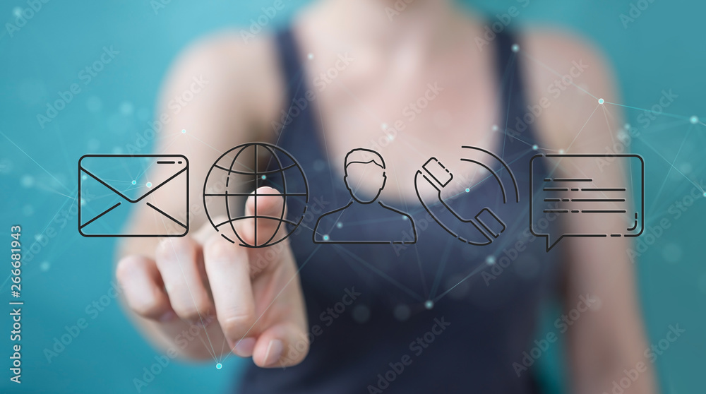 Businesswoman using thin line customer satisfaction rating Businesswoman using thin line customer satisfaction rating
