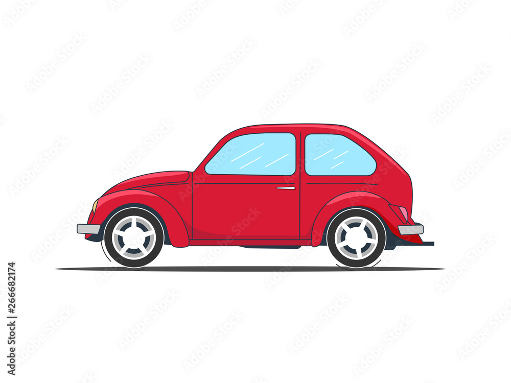 Retro red car. Flat style vector illustration isolated on white background