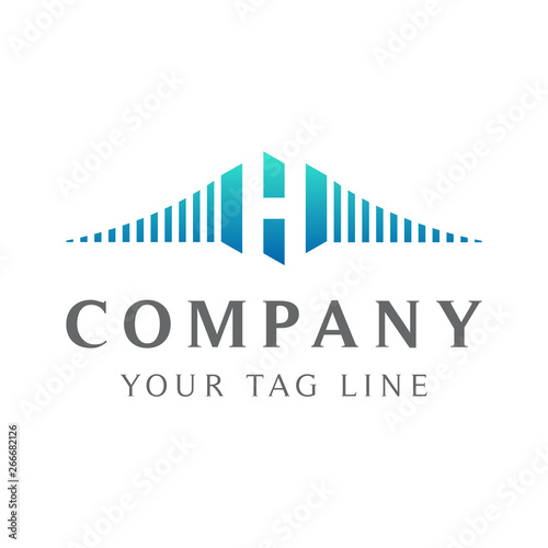 the logo of the letter H with a building that rises from top to bottom