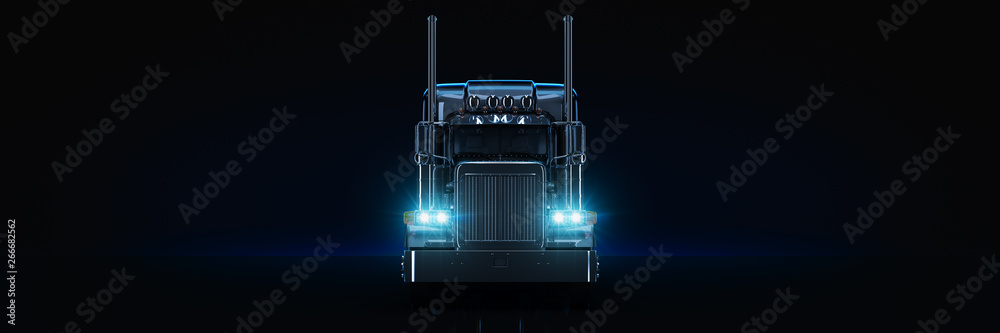 Black heavy truck. 3d rendering - obrazy, fototapety, plakaty 
