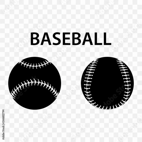 Set of silhouettes of baseball balls on transparent background. Baseball sports concept, baseball ball icon.