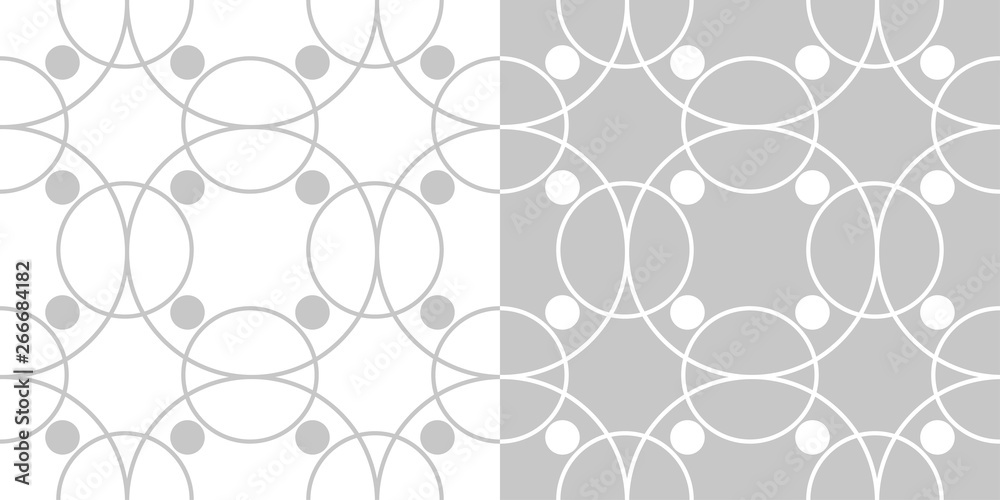 Compilation of geometric seamless backgrounds. White and gray pattern with circles Compilation of geometric seamless backgrounds. White and gray pattern with circles