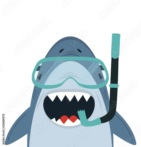Cute White Shark  with diving equipment vector