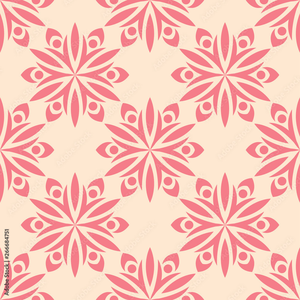 Floral seamless print. Pale pink pattern on beige background Floral seamless print. Pale pink pattern on beige background
