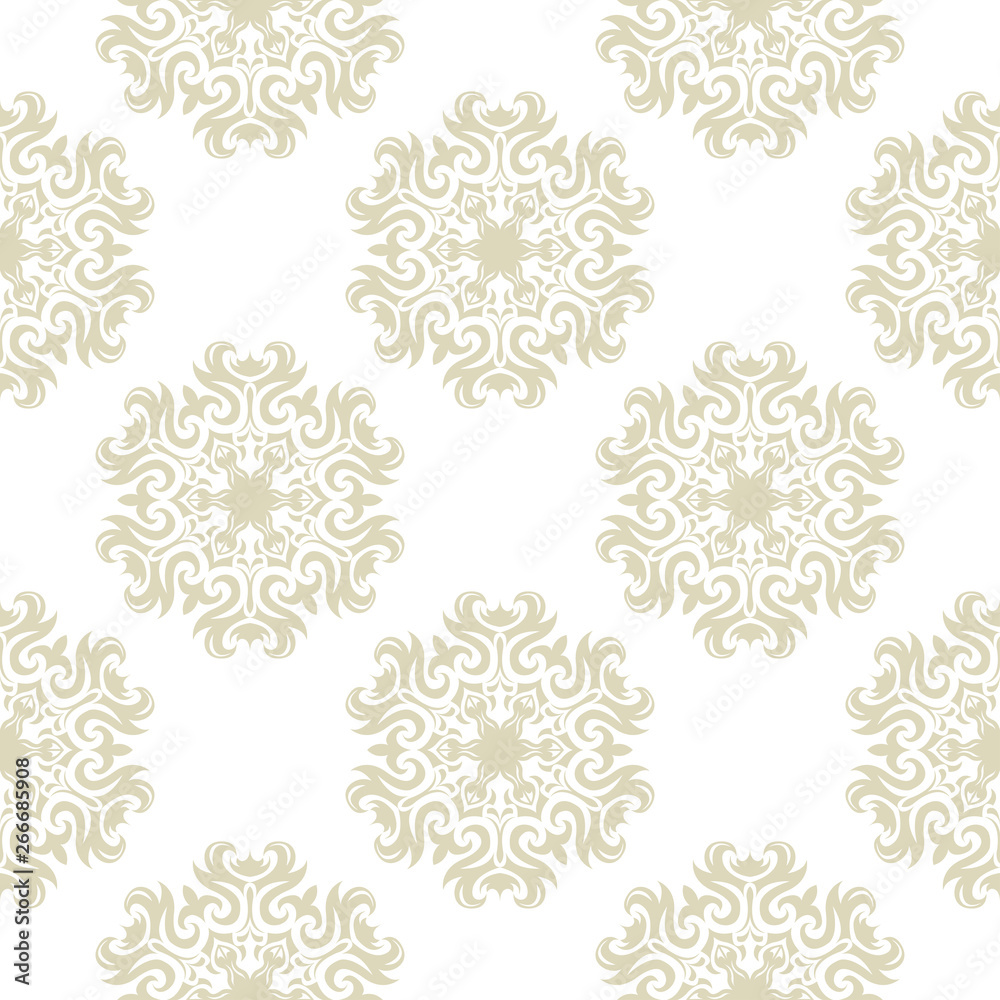 Floral seamless background. Pale olive green ornament on white background