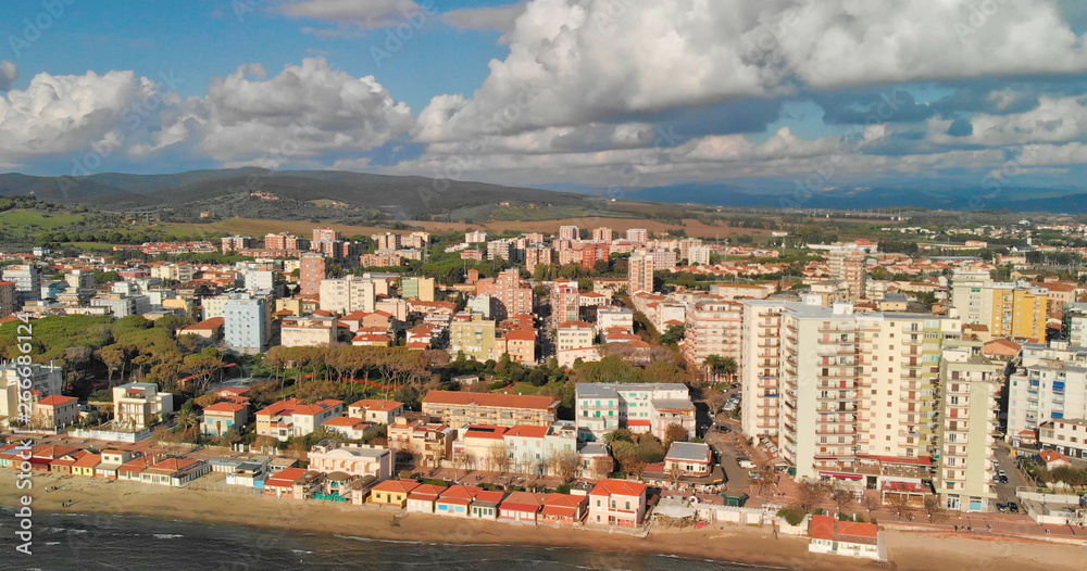 Panoramic aerial view of Follonica coastline - Italy