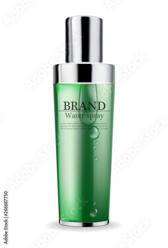 Cosmetics green cream and spray moisturizer hydration Vector realistic. Produ...