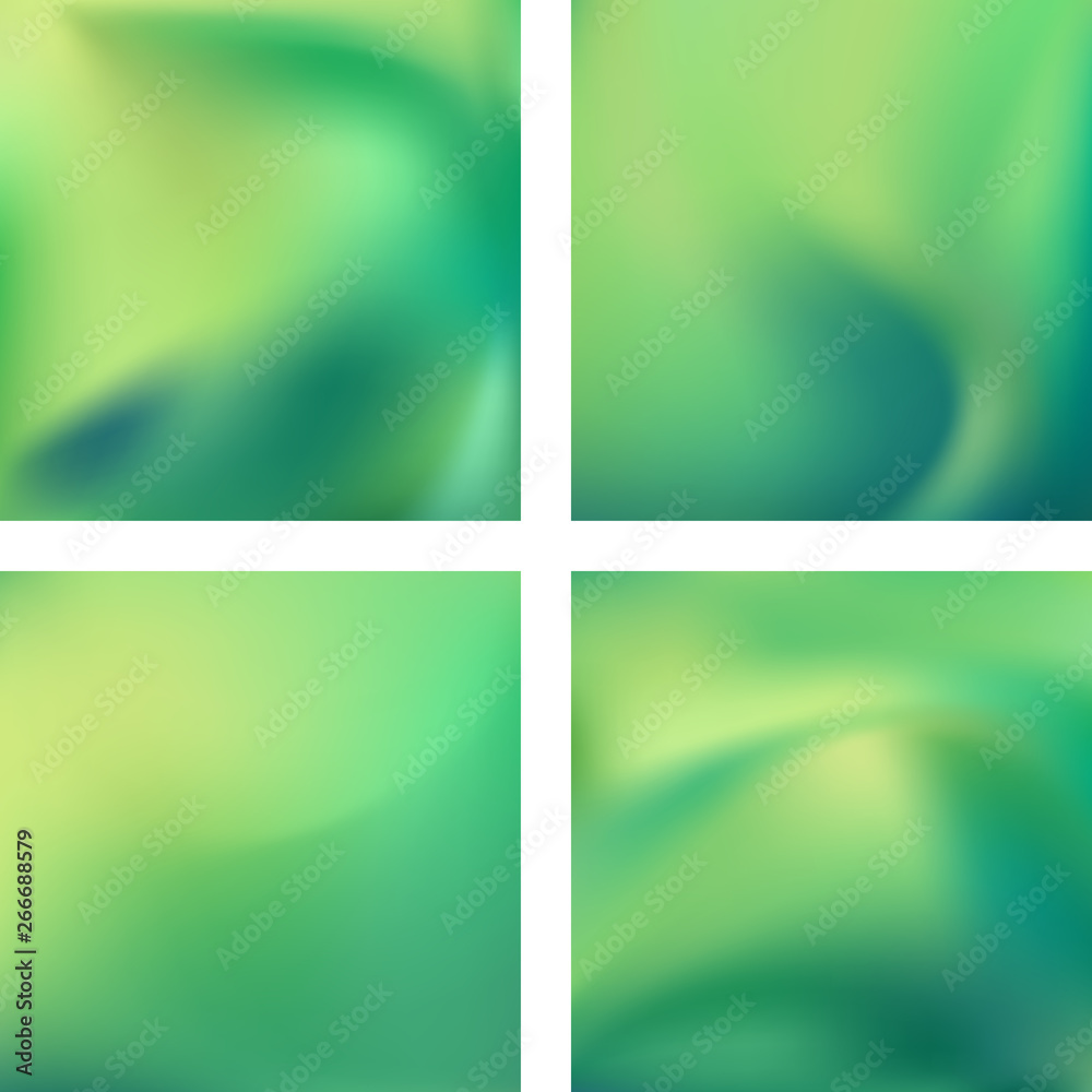 Set with green abstract blurred backgrounds. Vector illustration. Modern geometrical backdrop. Abstract template.