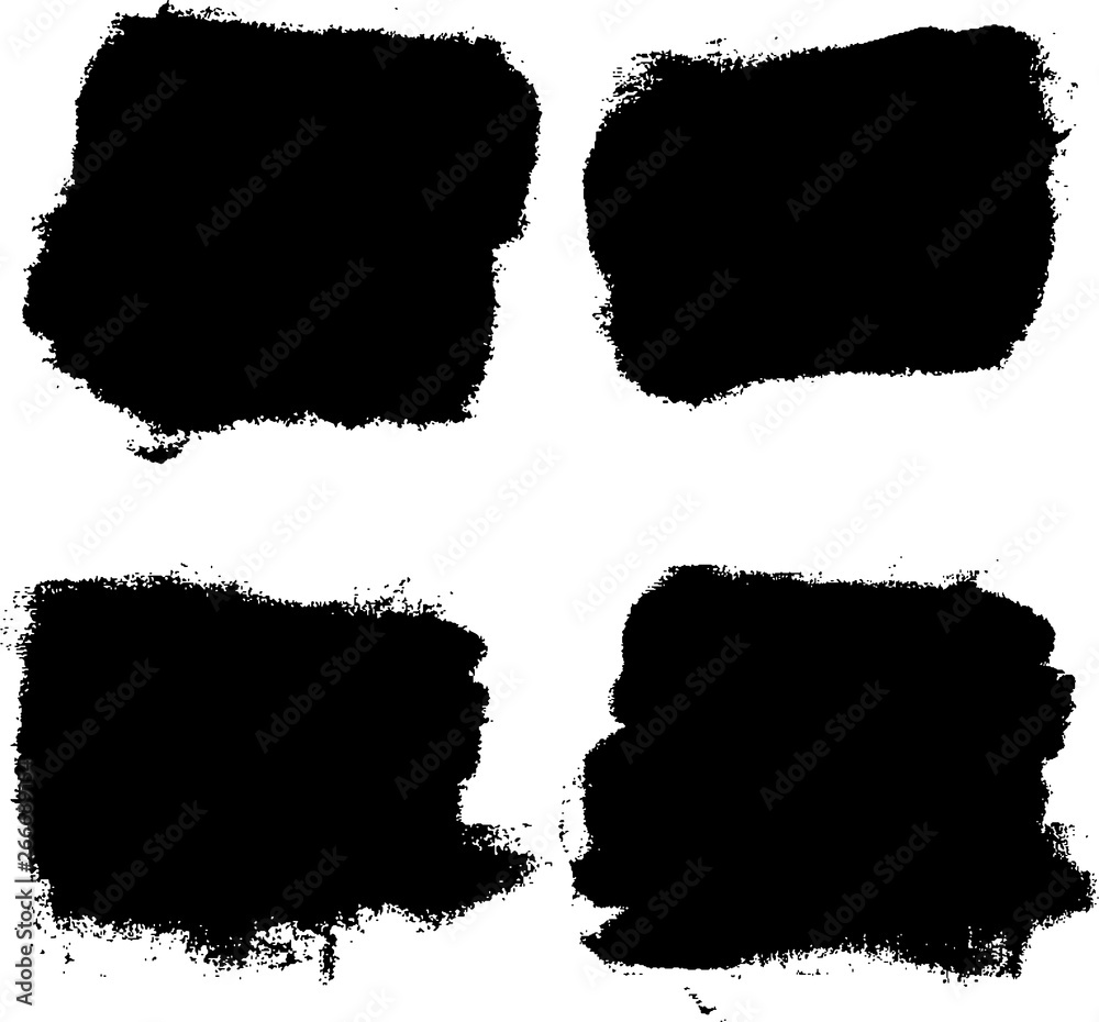 Set of vector brush strokes. Dirty ink texture splatters. Grunge waved text boxes.