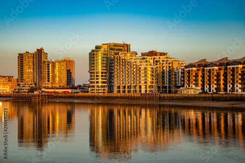 A view to the modern constructionon the south bank of the riveer Thames, London UK photo