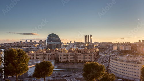 Madrid skyline at sunset in winter