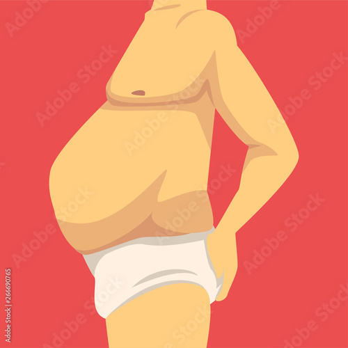 Male Torso with Fat Belly, Side View, Obesity and Unhealthy Eating Problems Vector Illustration