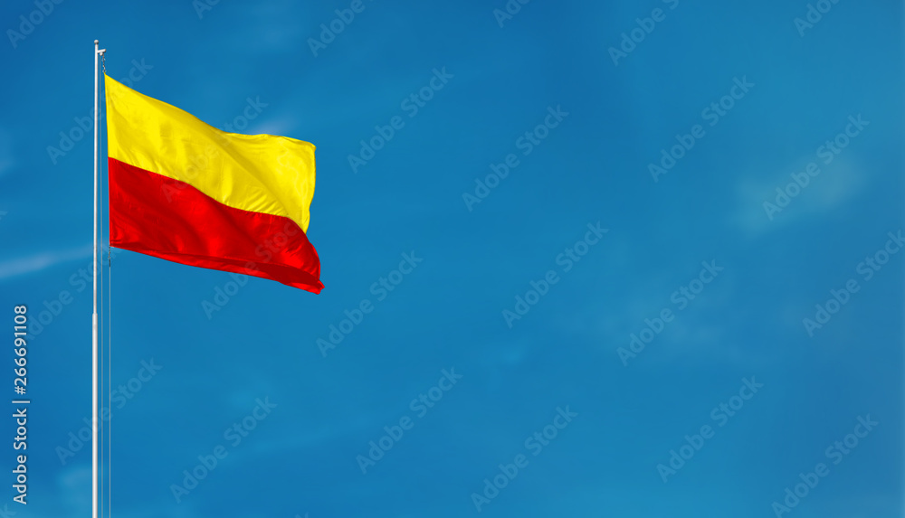 KARNATAKA FLAG FLYING HIGH RED YELLOW Stock Photo | Adobe Stock