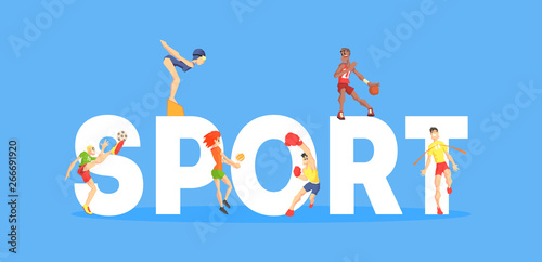 Sport Banner Template, People People Doing Different Kinds of Sports, Design Element Can Be Used for Landing Page, Mobile App, Wallpaper Vector Illustration