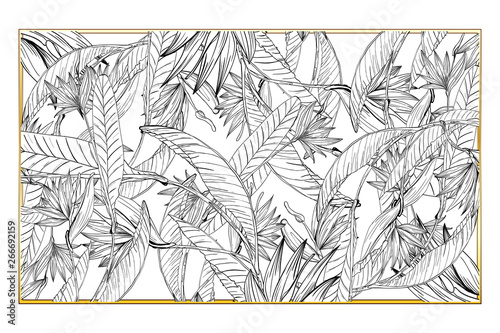 Beautiful ornate invitation template card. Elegant border with streliziya gold frame.