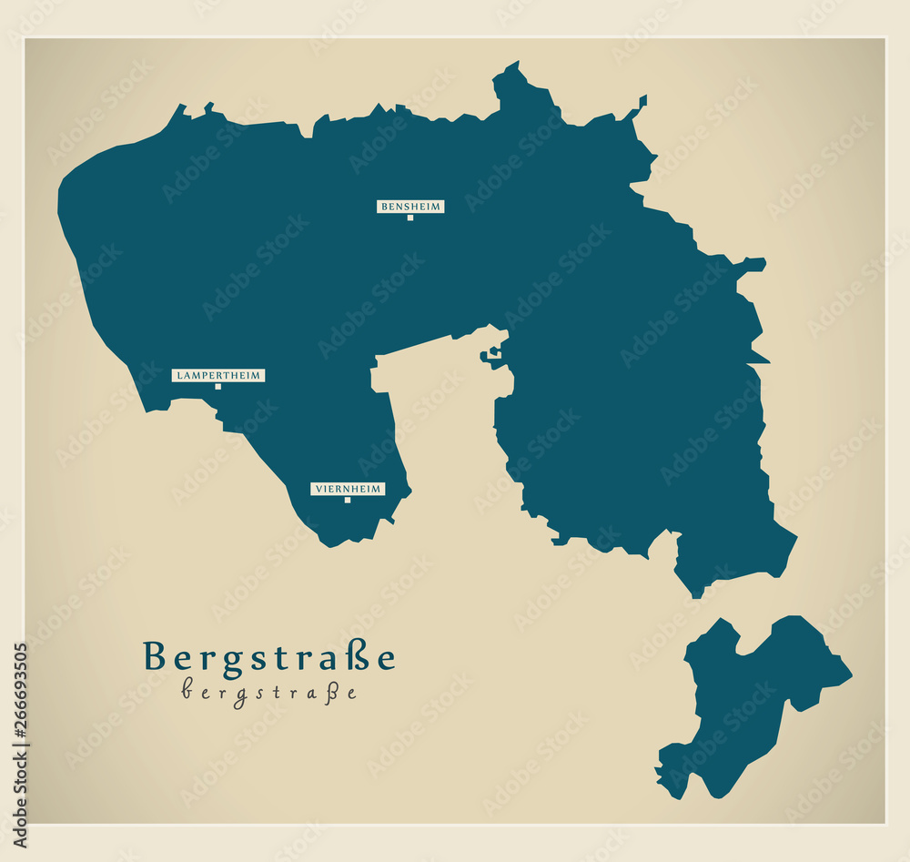 Modern Map - Bergstrasse county of Hessen DE
