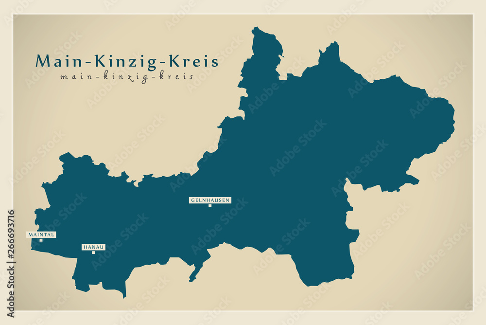 Modern Map - Main-Kinzig-Kreis county of Hessen DE