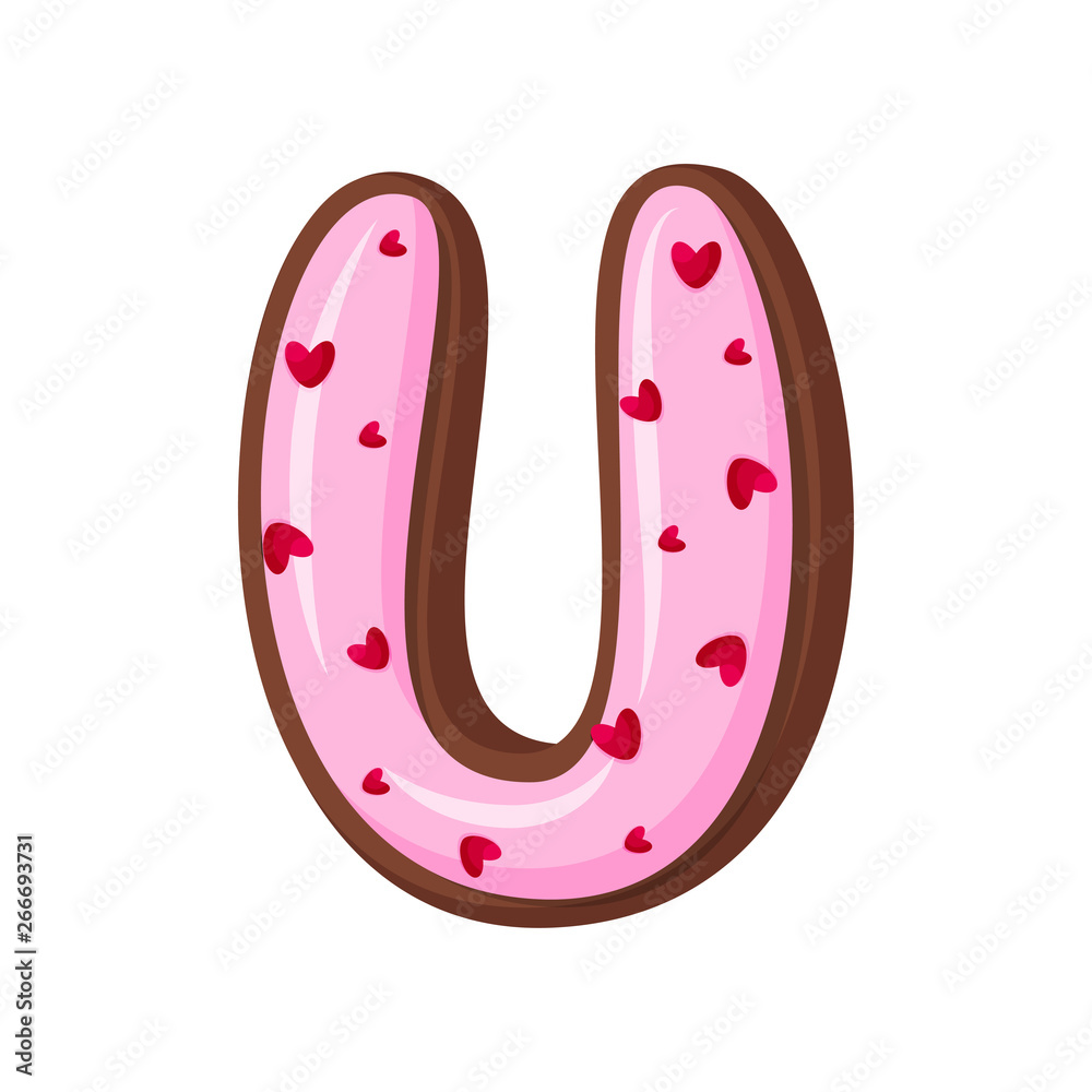 English letter U made from sponge cake. Vector illustration on white background. English letter U made from sponge cake. Vector illustration on white background.