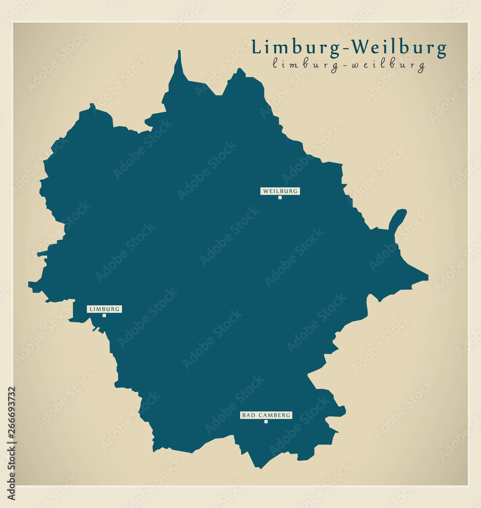 Modern Map - Limburg-Weilburg county of Hessen DE